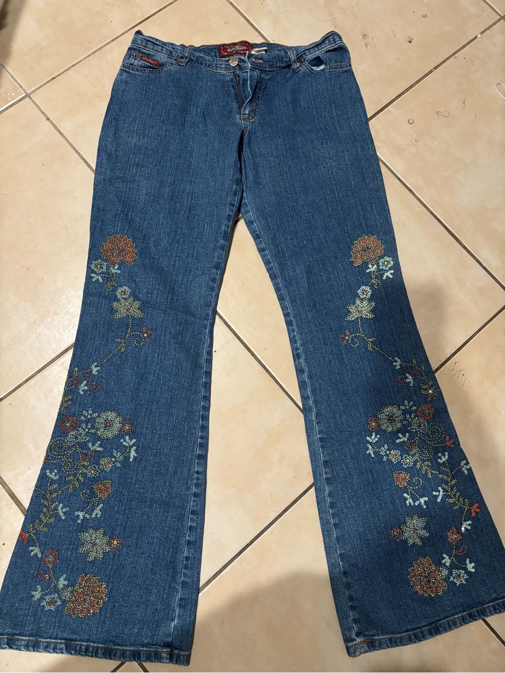 Sans Souci Blue Embroidered Flare Jeans